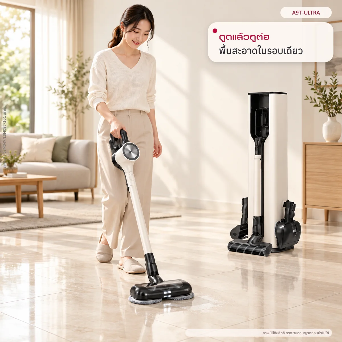 เครื่องดูดฝุ่น LG CordZero™ รุ่น A9T-ULTRA แบบด้ามจับ All-in-One Tower พร้อม Smart WI-FI control ควบคุมสั่งงานผ่านสมาร์ทโฟน (มีหัวถูพื้น) A9T-ULTRA