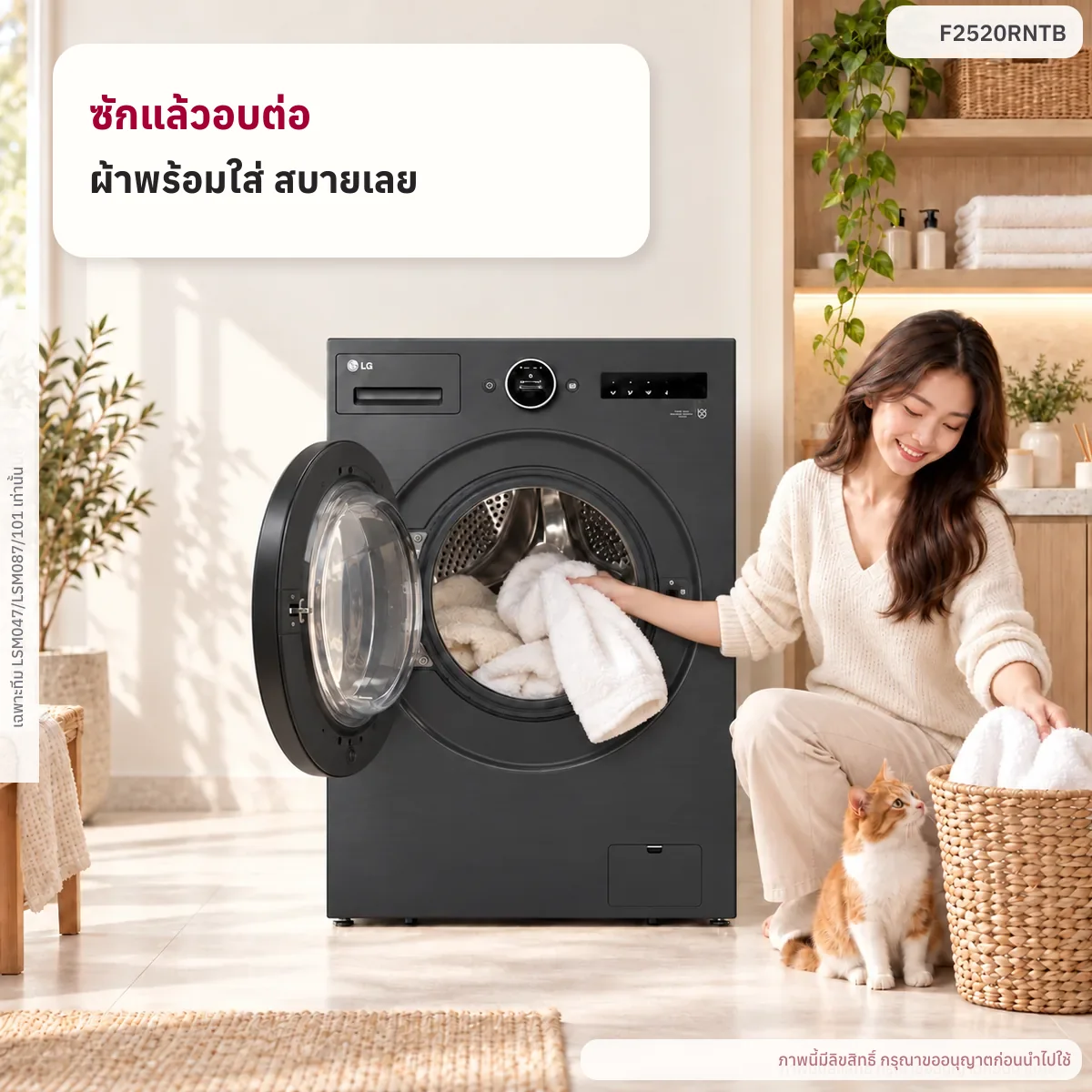 (ซักและอบร้อน) เครื่องซักผ้าฝาหน้า ซัก 20 กก. / อบ 10 กก. F2520RNTB ระบบ AI DD™ F2520RNTB